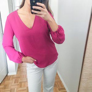 Zoa Fuchsia Pink Chiffon Long Sleeve Blouse